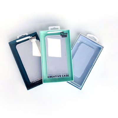 مقياس التجزئة منخفضة البلاستيكية الصندوق البلاستيكي الصندوق الهاتفي الصناديق التعبئة والتغليف مع خطاف PVC صافي النوافذ لجهاز iPhone