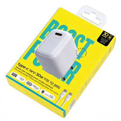 شعار مخصص مطبوع صندوق تعبئة شاحن 30W USB-C مع نافذة بلستر هوك لشاحنات الهاتف